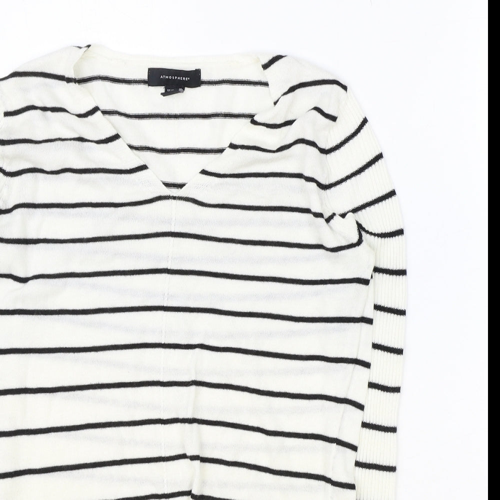 Atmosphere Womens Ivory V-Neck Striped Acrylic Pullover Jumper Size 4