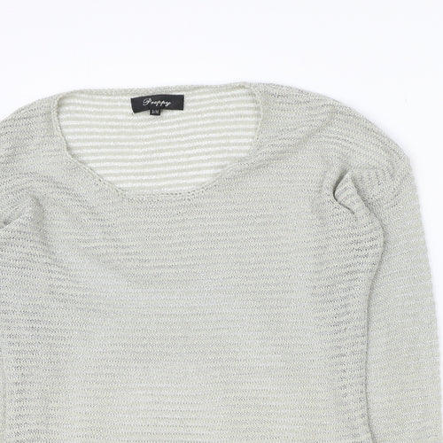 Preppy Womens Grey Scoop Neck Polyester Pullover Jumper Size S - Crochet Lace Trim