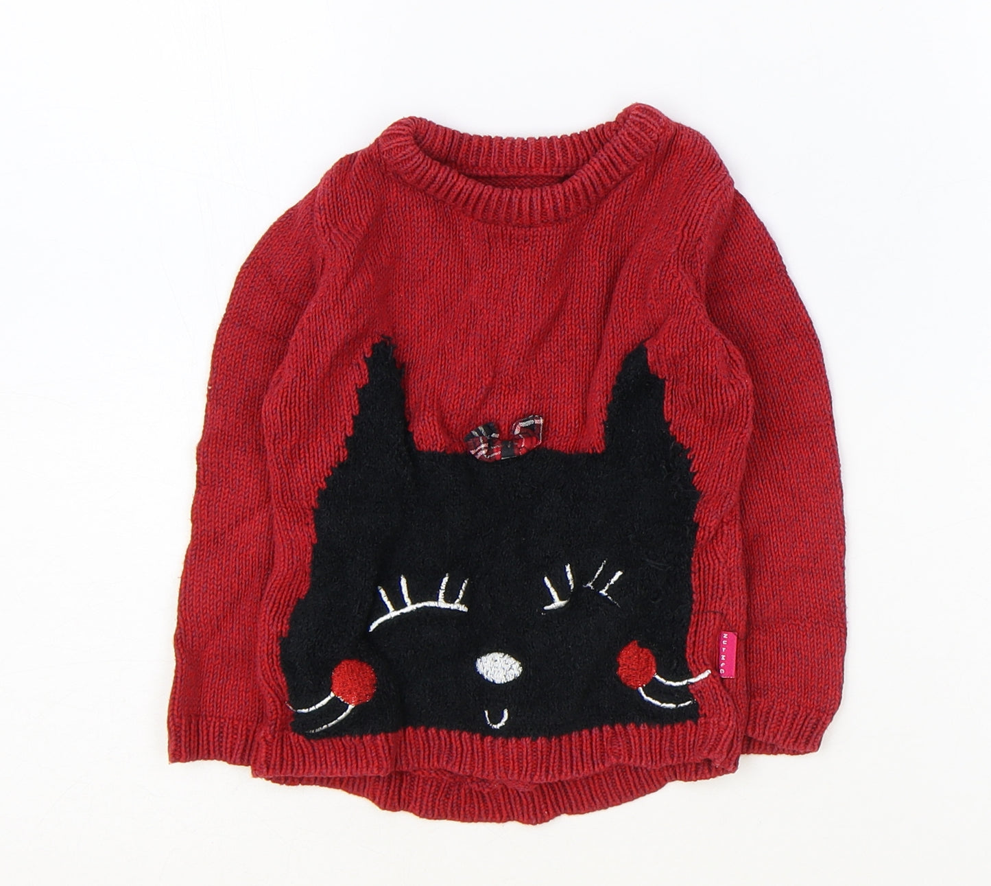 Nutmeg Girls Red Cotton Pullover Jumper Size 12-18 Months Pullover - Cat