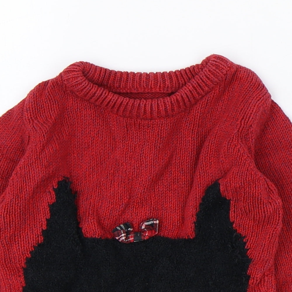 Nutmeg Girls Red Cotton Pullover Jumper Size 12-18 Months Pullover - Cat
