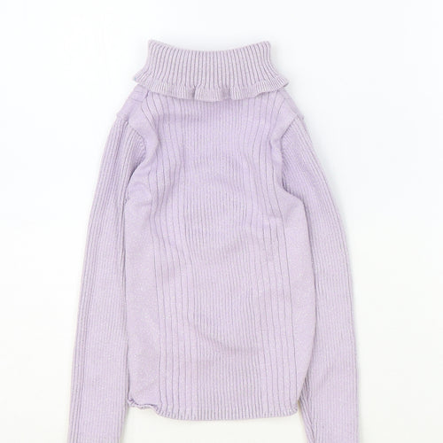 F&F Girls Purple Roll Neck Cotton Pullover Jumper Size 5-6 Years Pullover