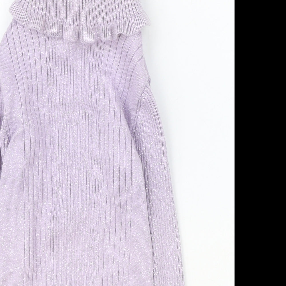 F&F Girls Purple Roll Neck Cotton Pullover Jumper Size 5-6 Years Pullover