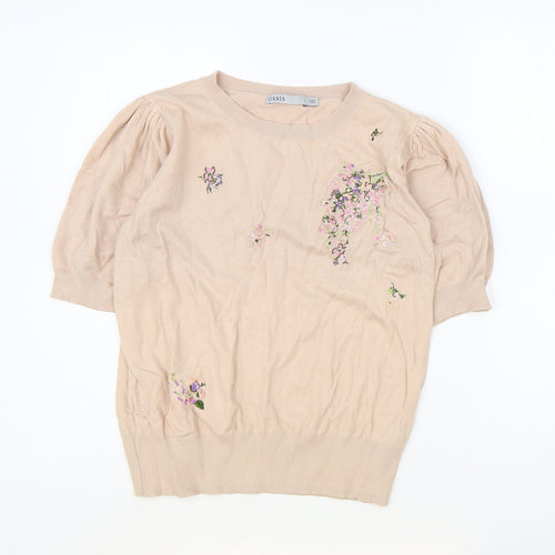Oasis Womens Pink Floral Viscose Basic Blouse Size L Round Neck