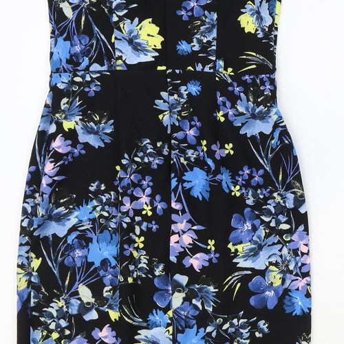 Miss Selfridge Womens Black Floral Polyester Pencil Dress Size 8 Square Neck Zip