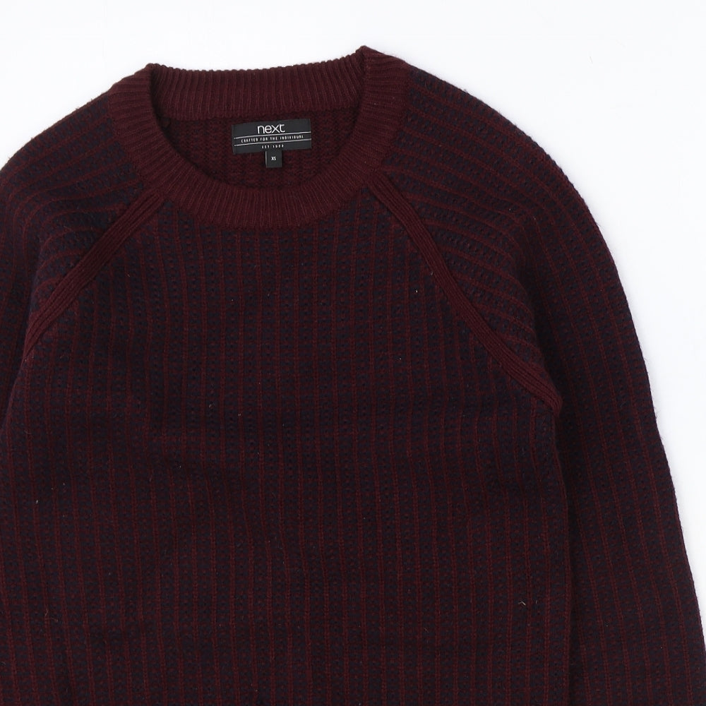 NEXT Mens Red Round Neck Acrylic Pullover Jumper Size XS Long Sleeve
