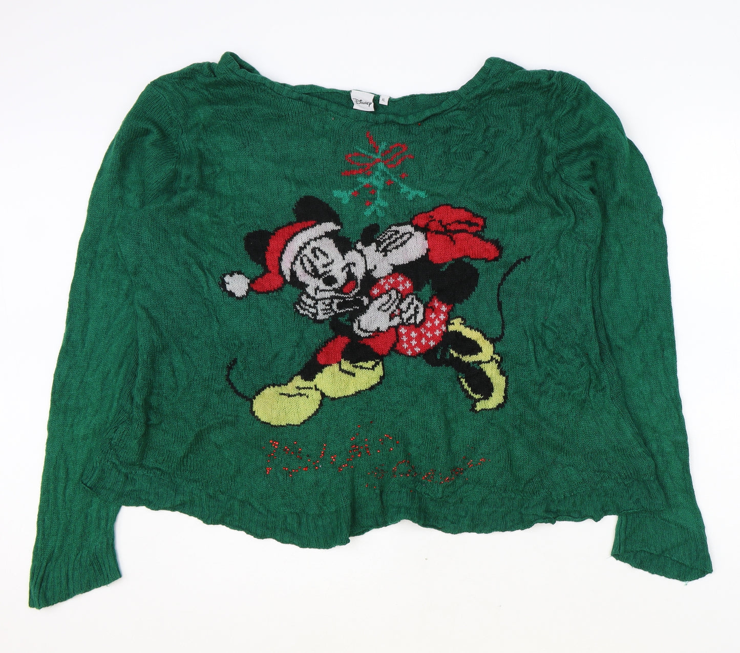 Peacocks Womens Green Round Neck Acrylic Pullover Jumper Size XL - Minnie Mouse