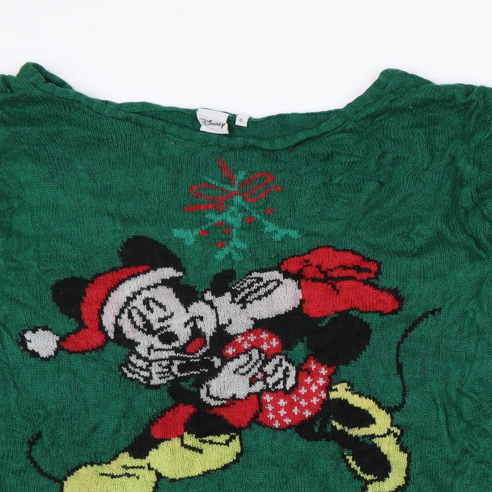 Peacocks Womens Green Round Neck Acrylic Pullover Jumper Size XL - Minnie Mouse