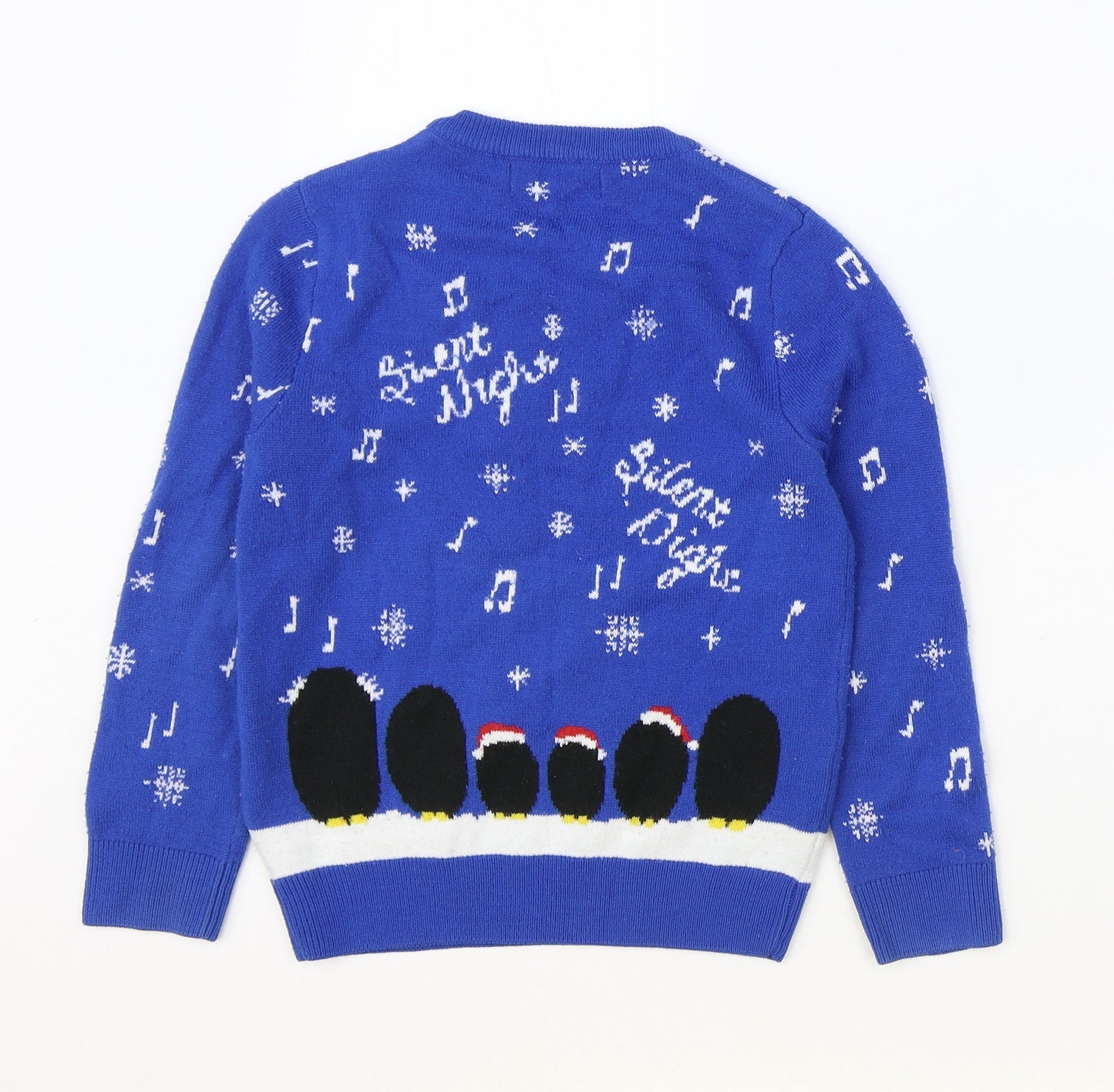 Marks and Spencer Boys Blue Round Neck Geometric Acrylic Pullover Jumper Size 6-7 Years Pullover - Christmas