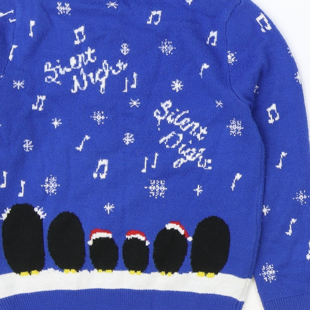 Marks and Spencer Boys Blue Round Neck Geometric Acrylic Pullover Jumper Size 6-7 Years Pullover - Christmas
