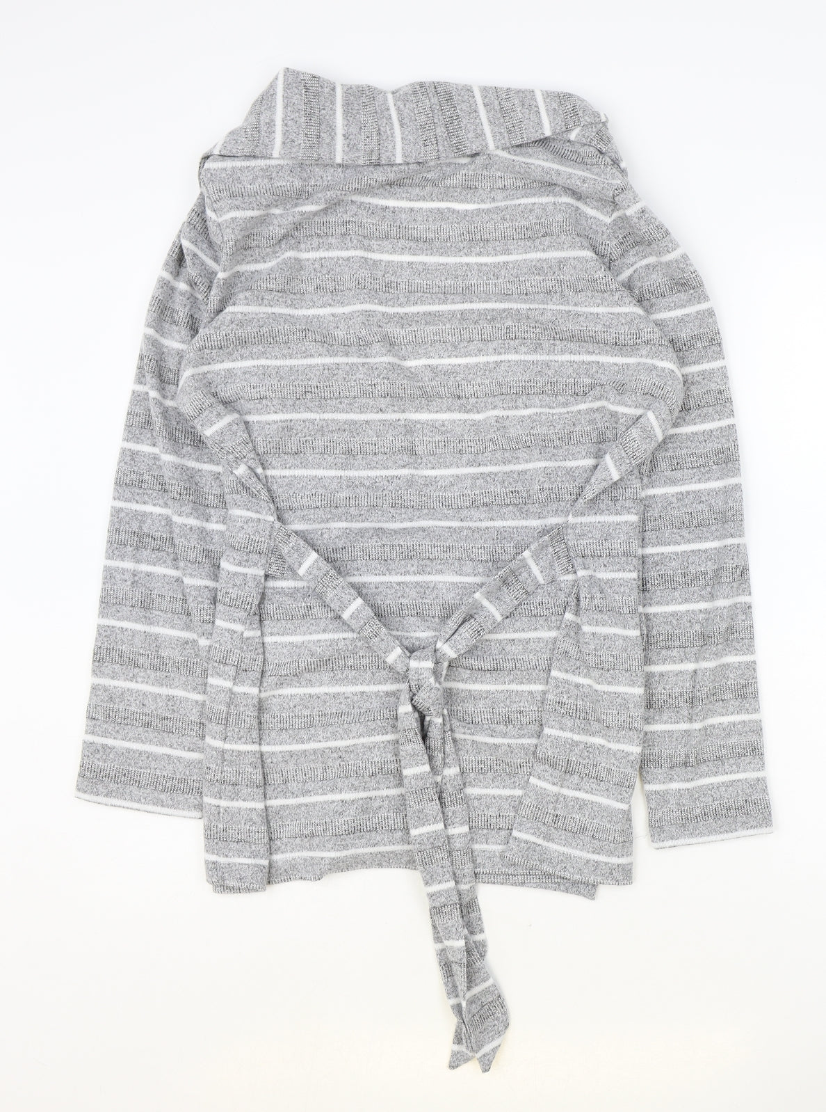 BonMarche Womens Grey V-Neck Striped Polyester Cardigan Jumper Size 16