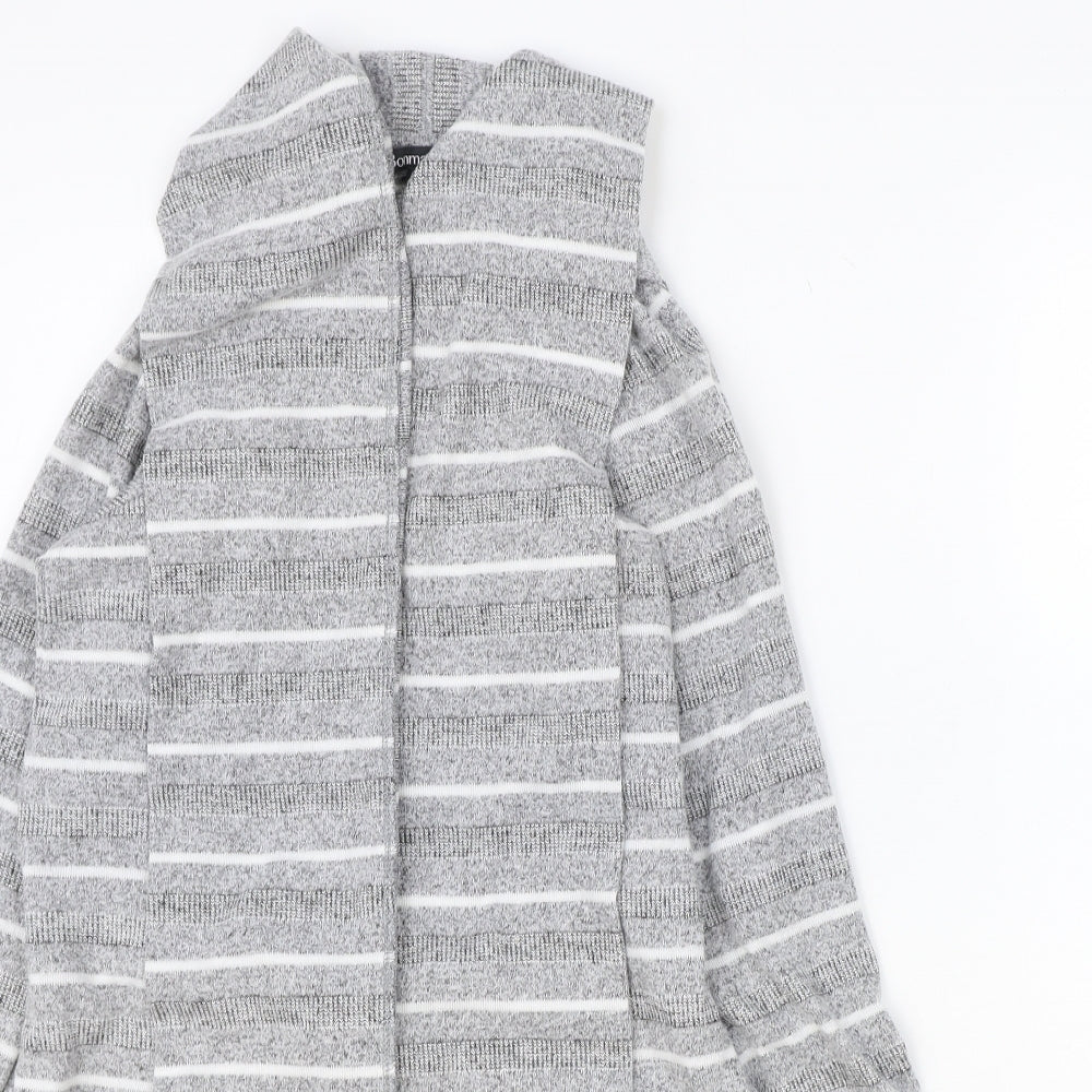 BonMarche Womens Grey V-Neck Striped Polyester Cardigan Jumper Size 16