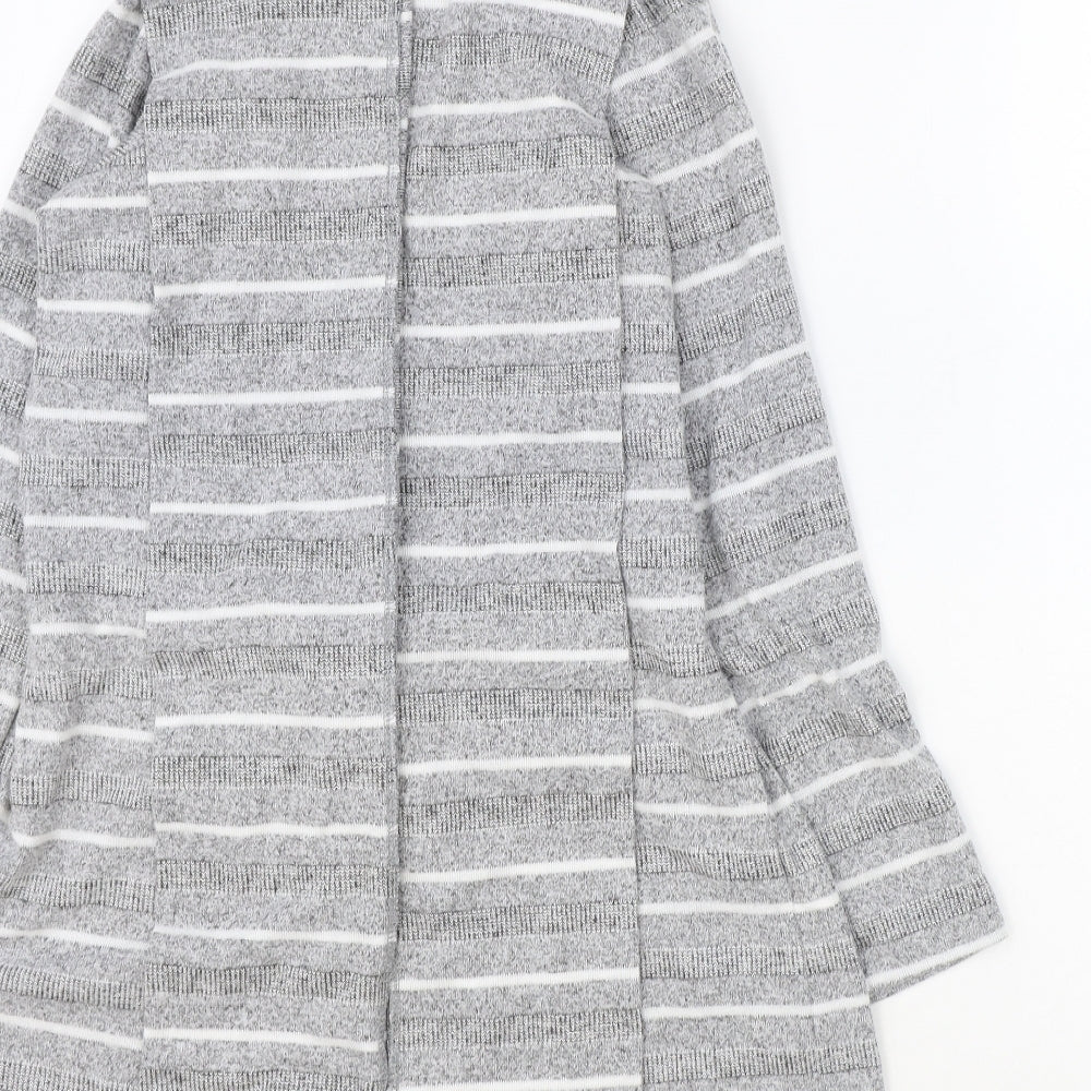 BonMarche Womens Grey V-Neck Striped Polyester Cardigan Jumper Size 16