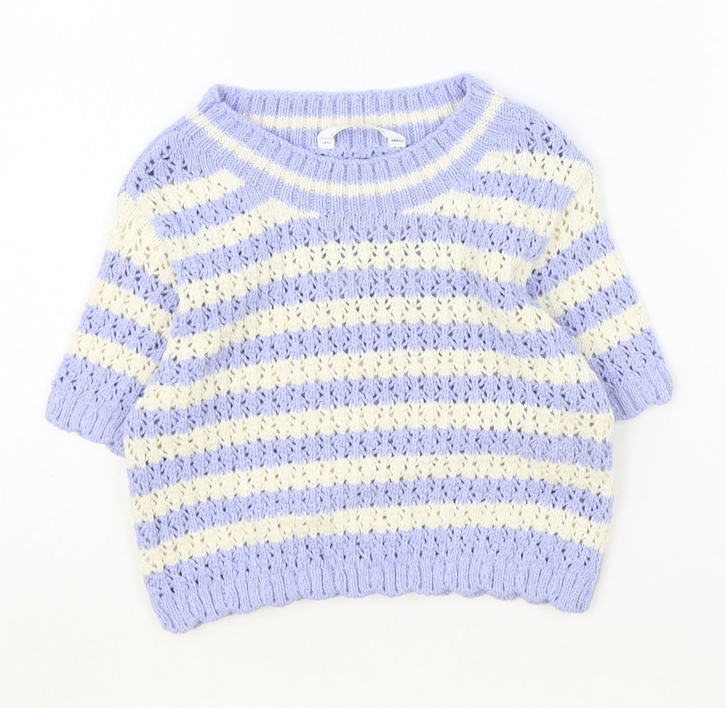 Marks and Spencer Girls Blue Round Neck Striped Cotton Pullover Jumper Size 6-7 Years Pullover