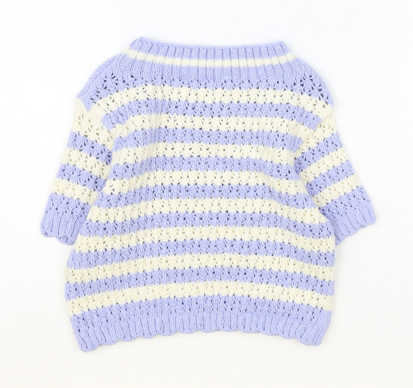 Marks and Spencer Girls Blue Round Neck Striped Cotton Pullover Jumper Size 6-7 Years Pullover