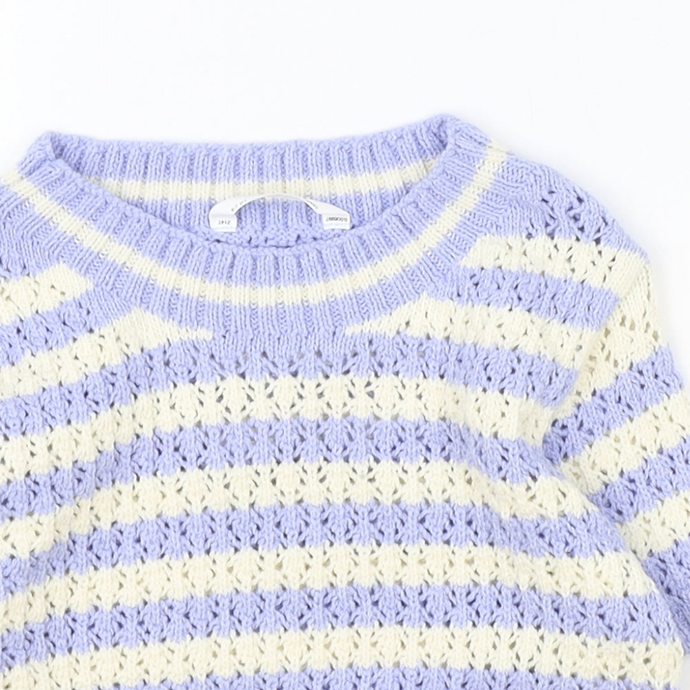 Marks and Spencer Girls Blue Round Neck Striped Cotton Pullover Jumper Size 6-7 Years Pullover