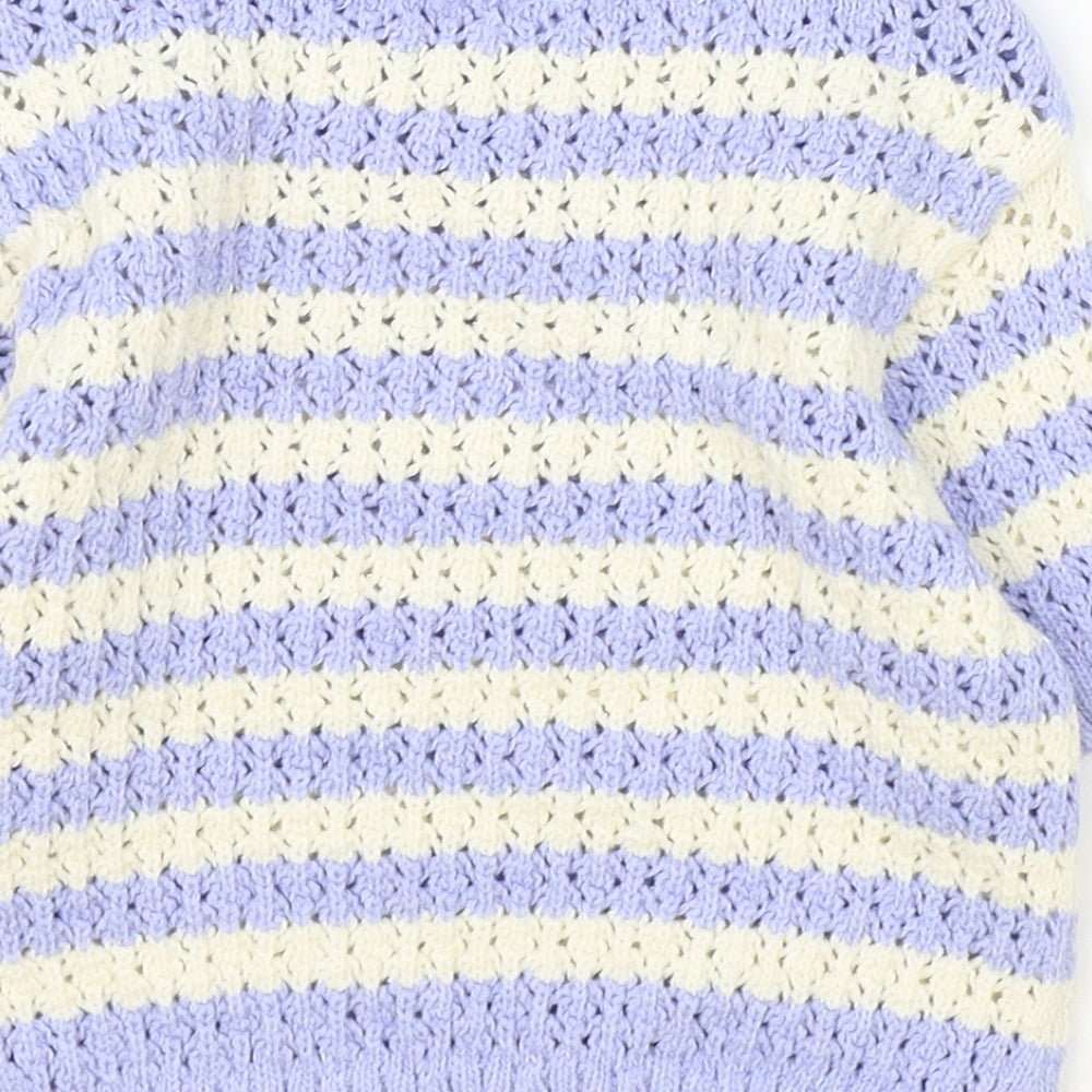 Marks and Spencer Girls Blue Round Neck Striped Cotton Pullover Jumper Size 6-7 Years Pullover