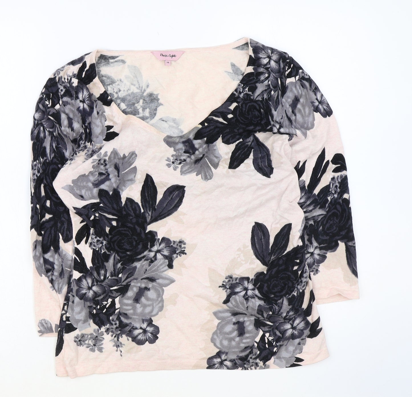Phase Eight Womens Pink Floral Cotton Basic Blouse Size 14 V-Neck