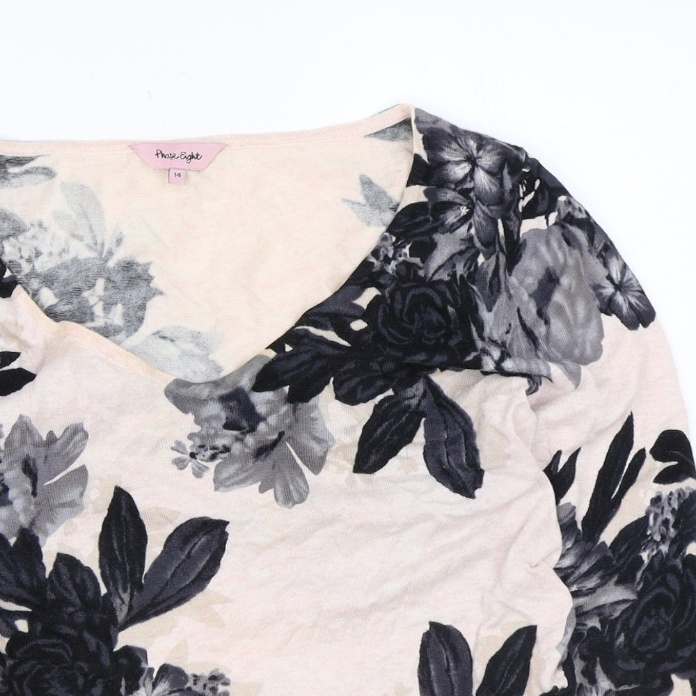 Phase Eight Womens Pink Floral Cotton Basic Blouse Size 14 V-Neck