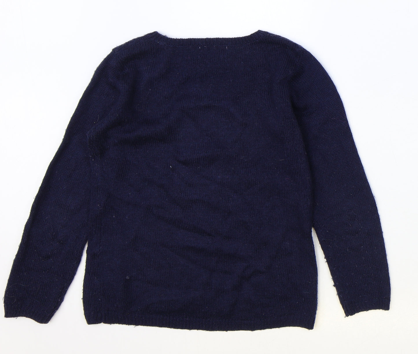 H&M Girls Blue Round Neck Acrylic Pullover Jumper Size 9-10 Years Pullover - Star