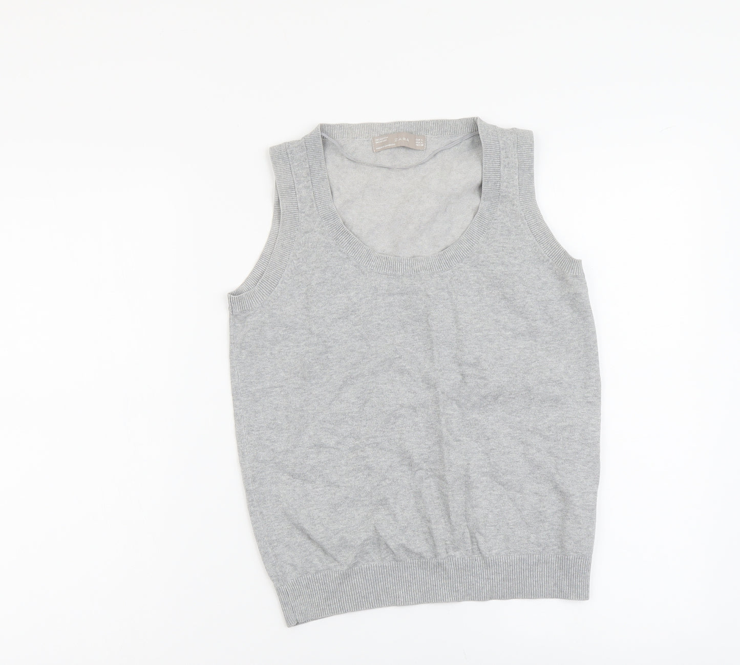 Zara Womens Grey Scoop Neck Cotton Vest Jumper Size L