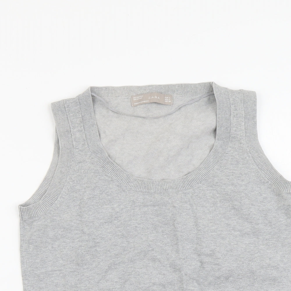 Zara Womens Grey Scoop Neck Cotton Vest Jumper Size L