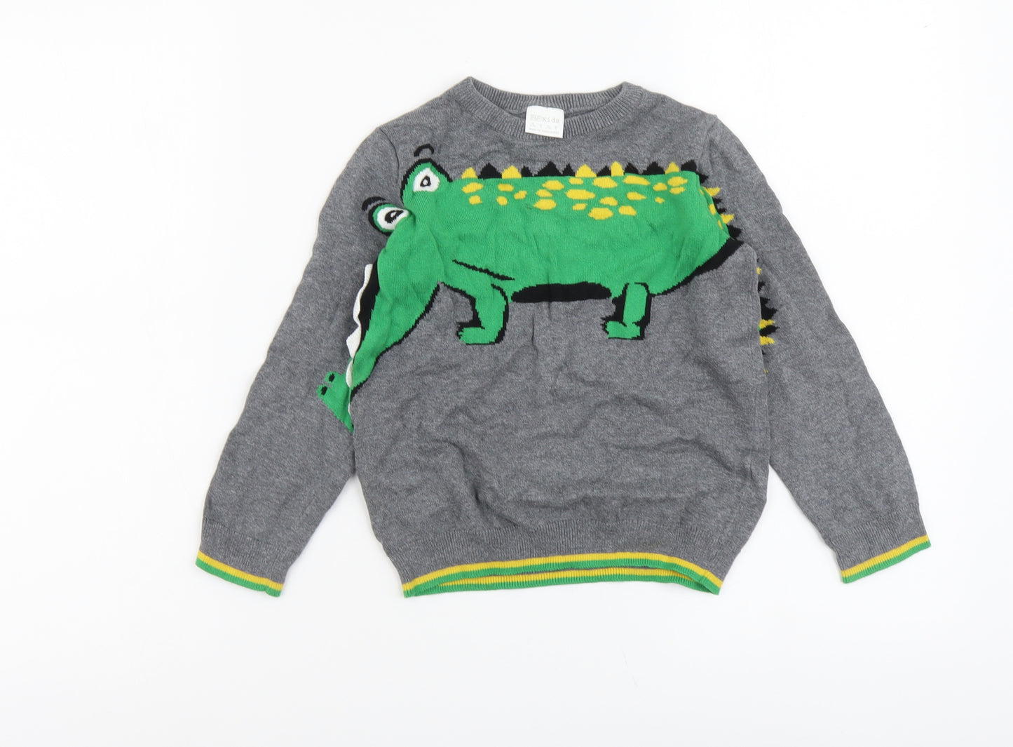 F&F Boys Grey Round Neck Cotton Pullover Jumper Size 5-6 Years Pullover - Crockodile