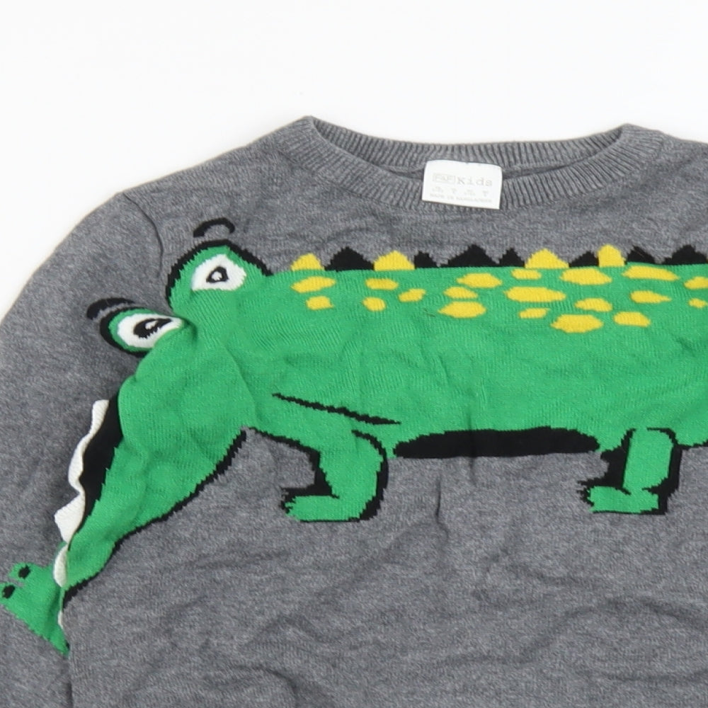 F&F Boys Grey Round Neck Cotton Pullover Jumper Size 5-6 Years Pullover - Crockodile