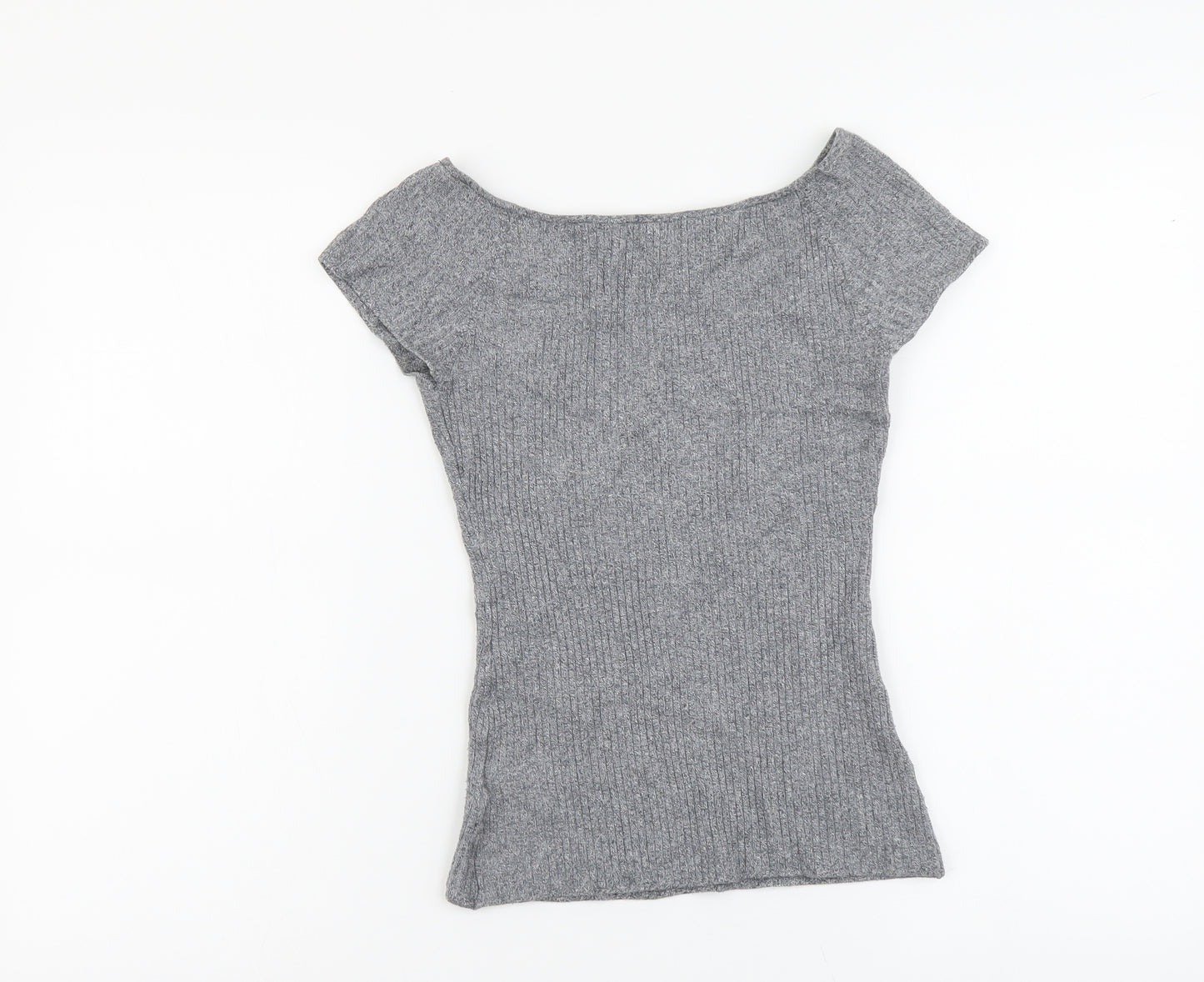 H&M Womens Grey Viscose Basic T-Shirt Size S Round Neck