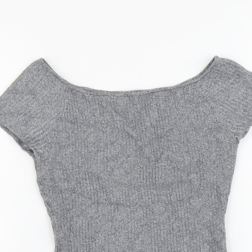 H&M Womens Grey Viscose Basic T-Shirt Size S Round Neck