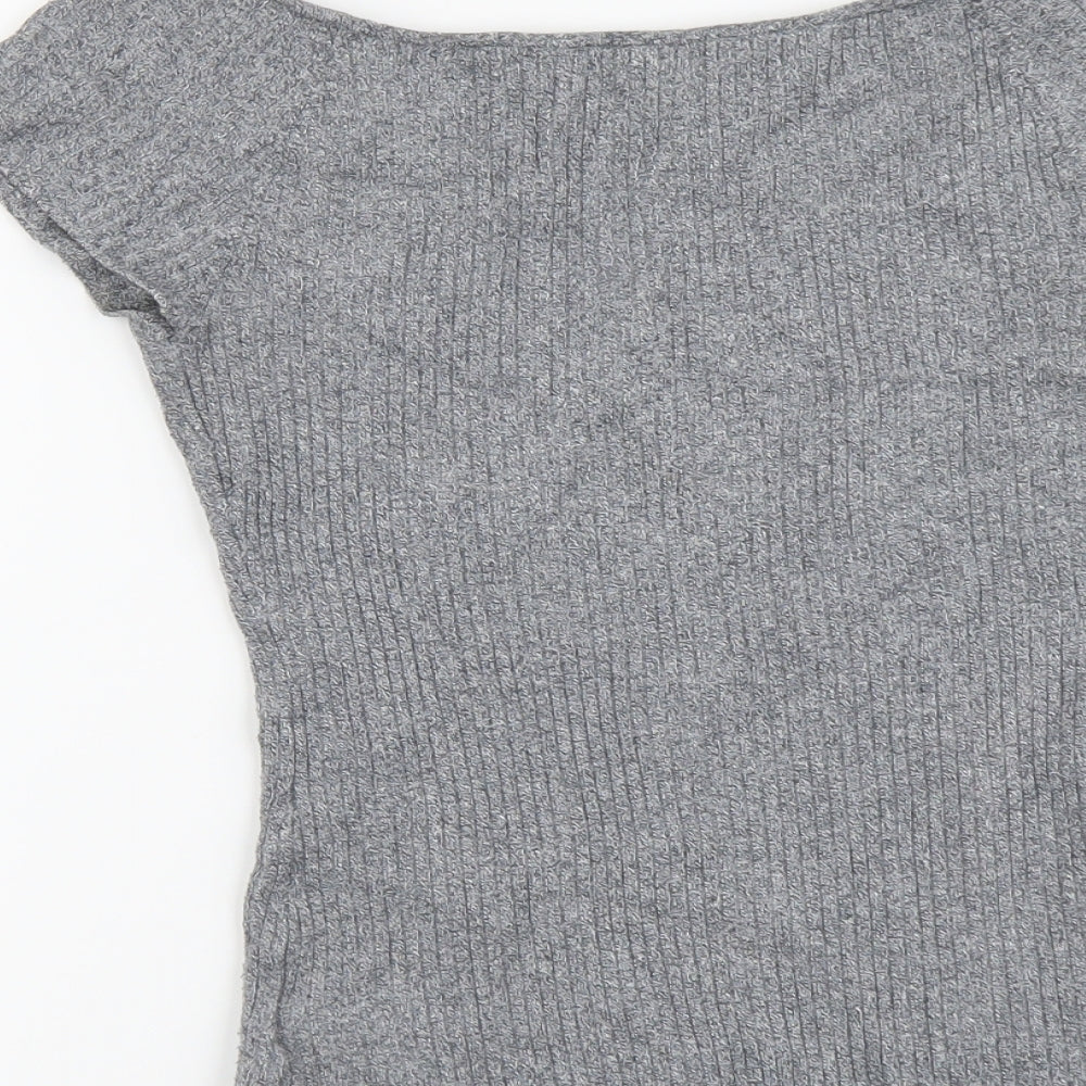 H&M Womens Grey Viscose Basic T-Shirt Size S Round Neck