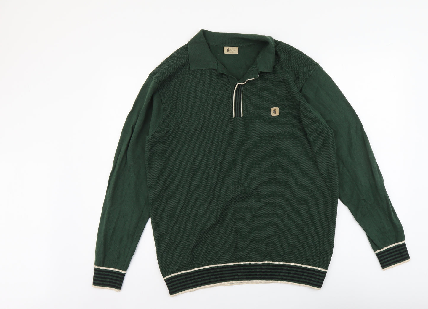 Gabicci Mens Green Collared Cotton Pullover Jumper Size XL Long Sleeve