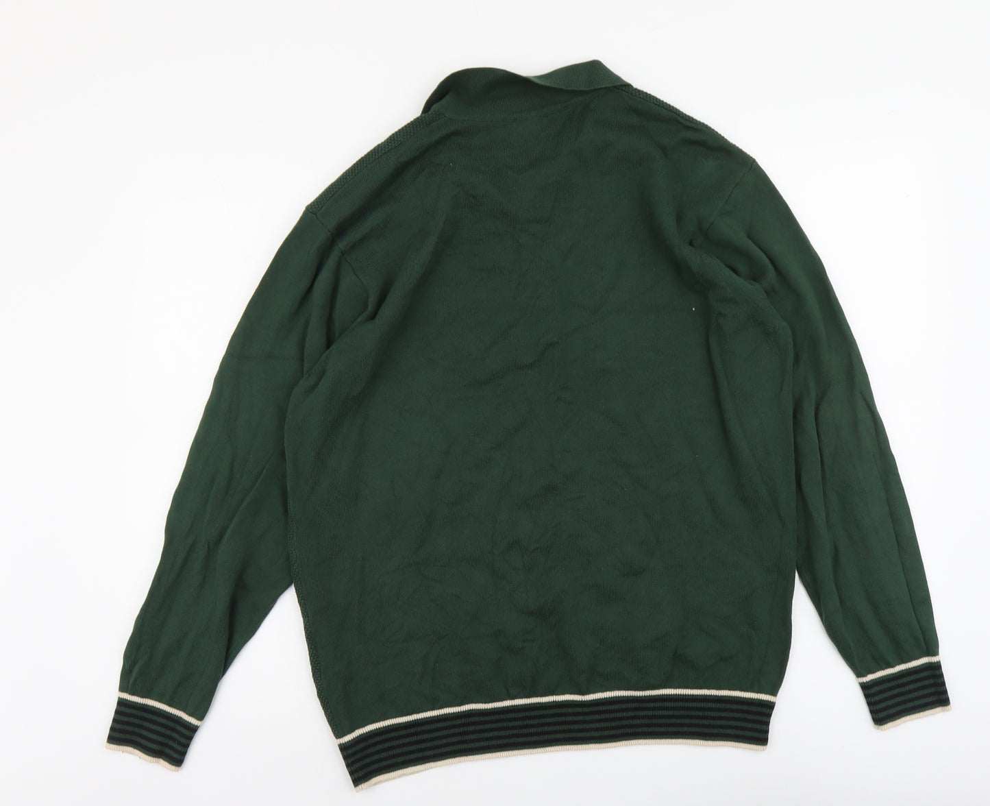 Gabicci Mens Green Collared Cotton Pullover Jumper Size XL Long Sleeve