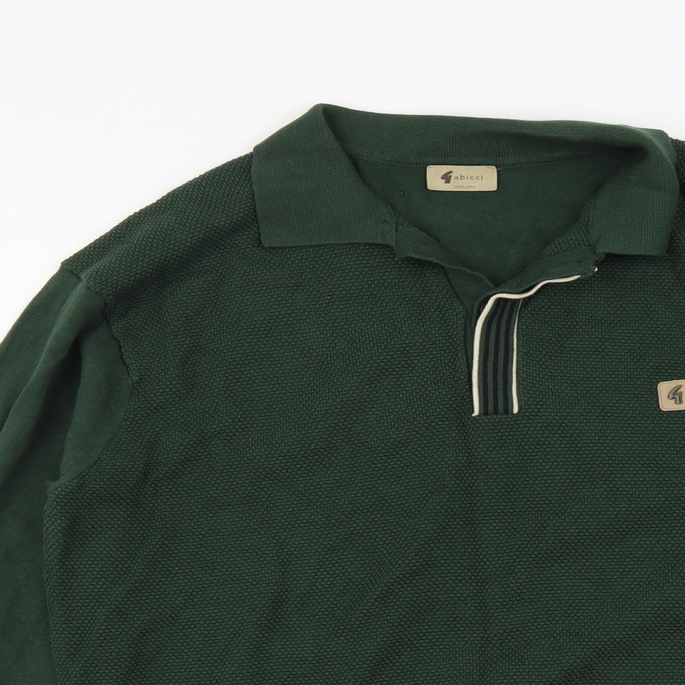 Gabicci Mens Green Collared Cotton Pullover Jumper Size XL Long Sleeve
