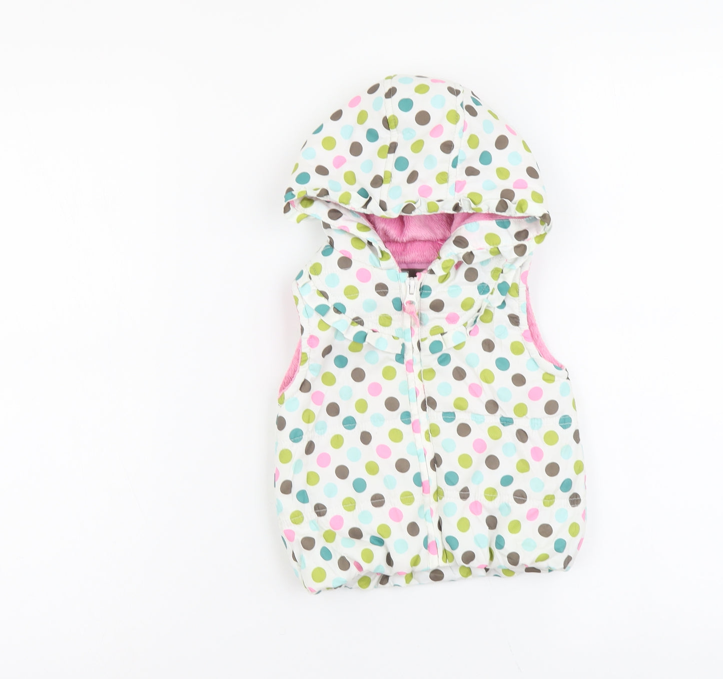 TU Girls Multicoloured Polka Dot Gilet Jacket Size 6-9 Months Zip