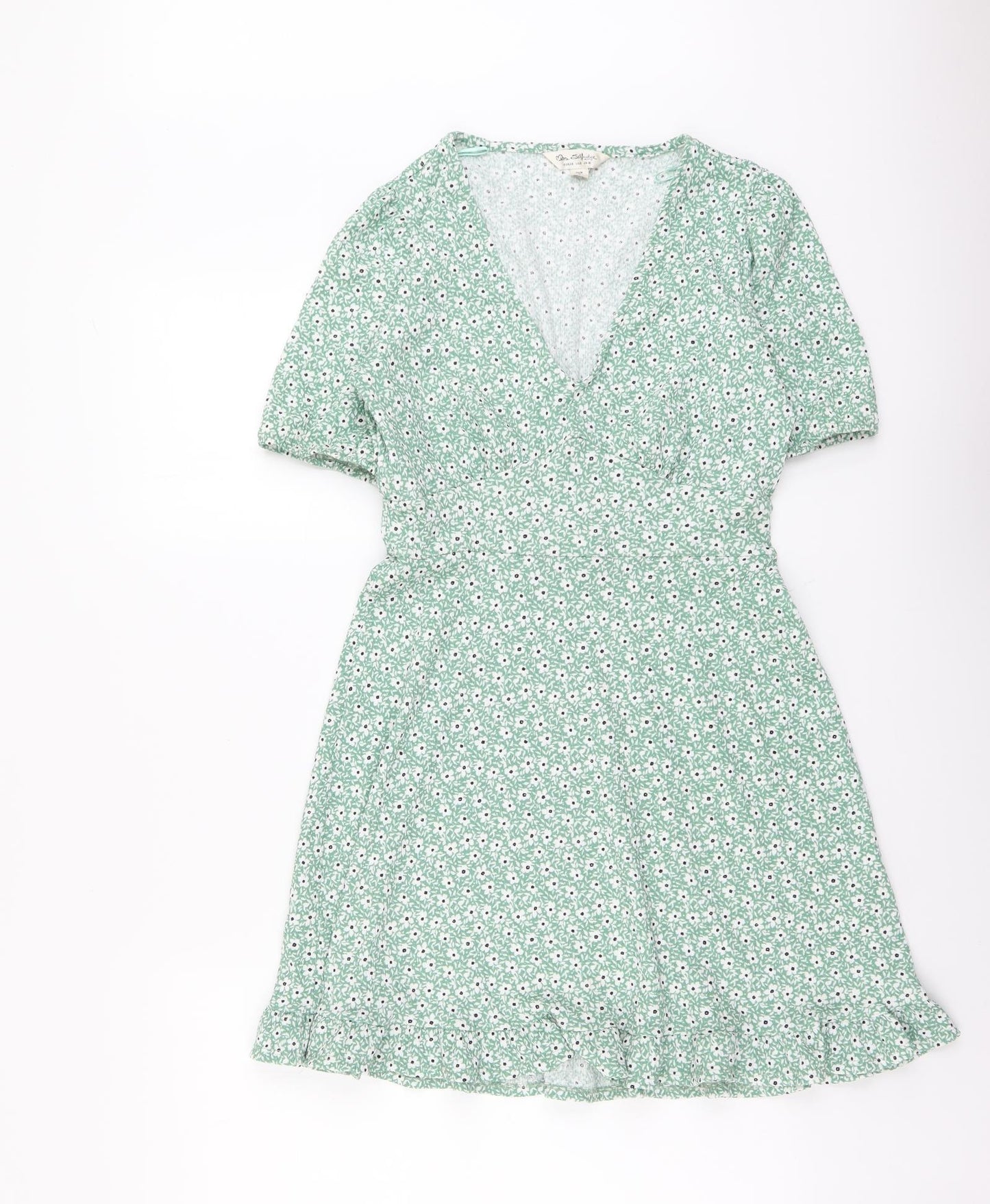 Miss Selfridge Womens Green Floral Polyester Fit & Flare Size 10 V-Neck Pullover