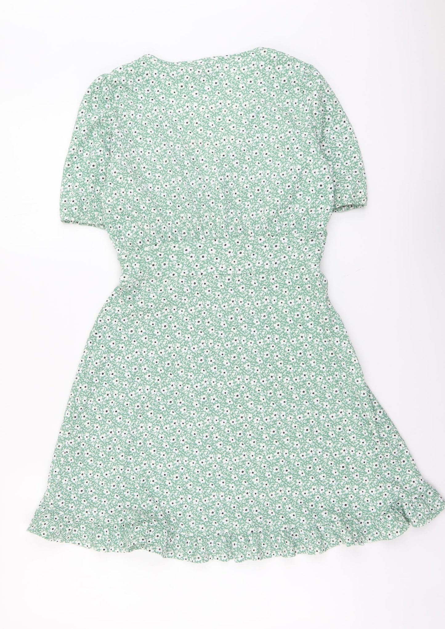 Miss Selfridge Womens Green Floral Polyester Fit & Flare Size 10 V-Neck Pullover