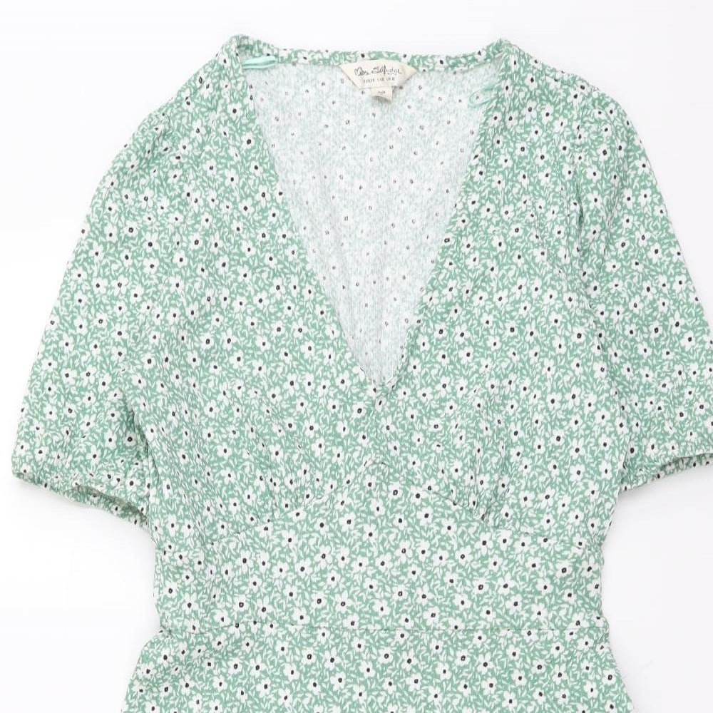 Miss Selfridge Womens Green Floral Polyester Fit & Flare Size 10 V-Neck Pullover