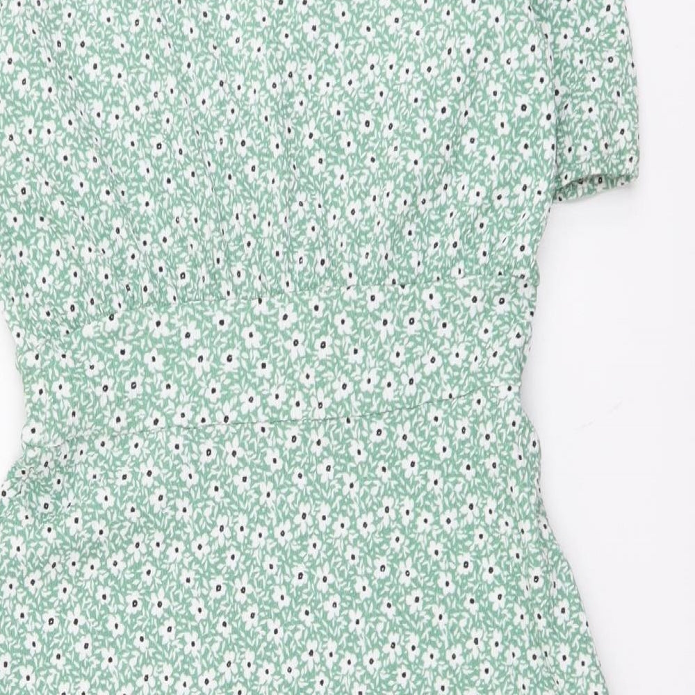 Miss Selfridge Womens Green Floral Polyester Fit & Flare Size 10 V-Neck Pullover