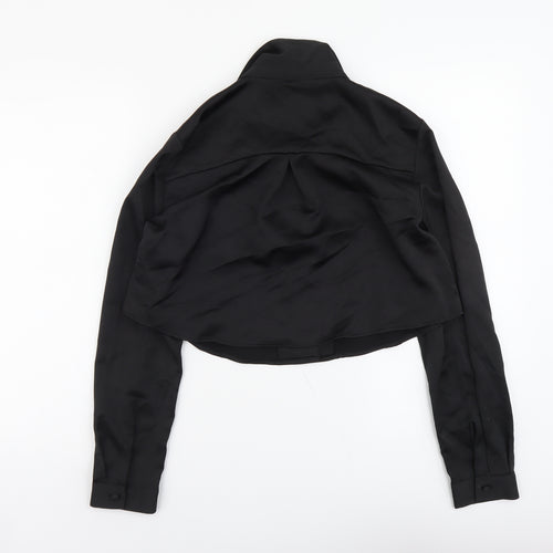 Zara Womens Black Polyester Cropped Button-Up Size M V-Neck
