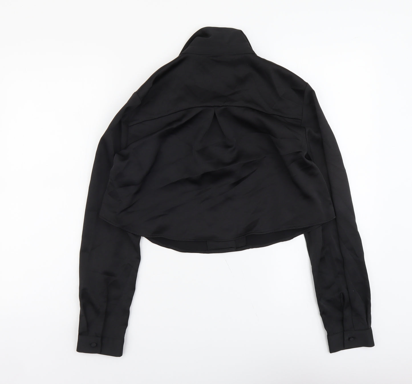 Zara Womens Black Polyester Cropped Button-Up Size M V-Neck