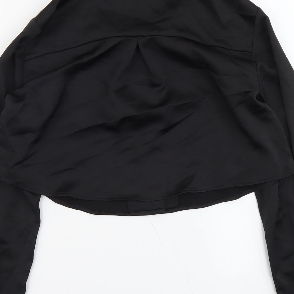 Zara Womens Black Polyester Cropped Button-Up Size M V-Neck