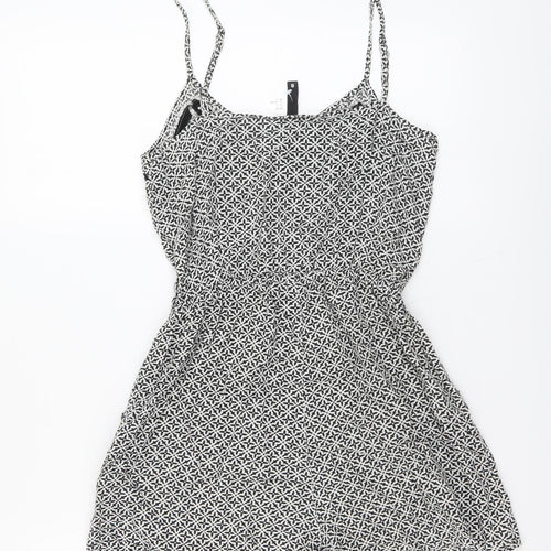 H&M Womens Black Geometric Viscose Playsuit One-Piece Size 8 Pullover