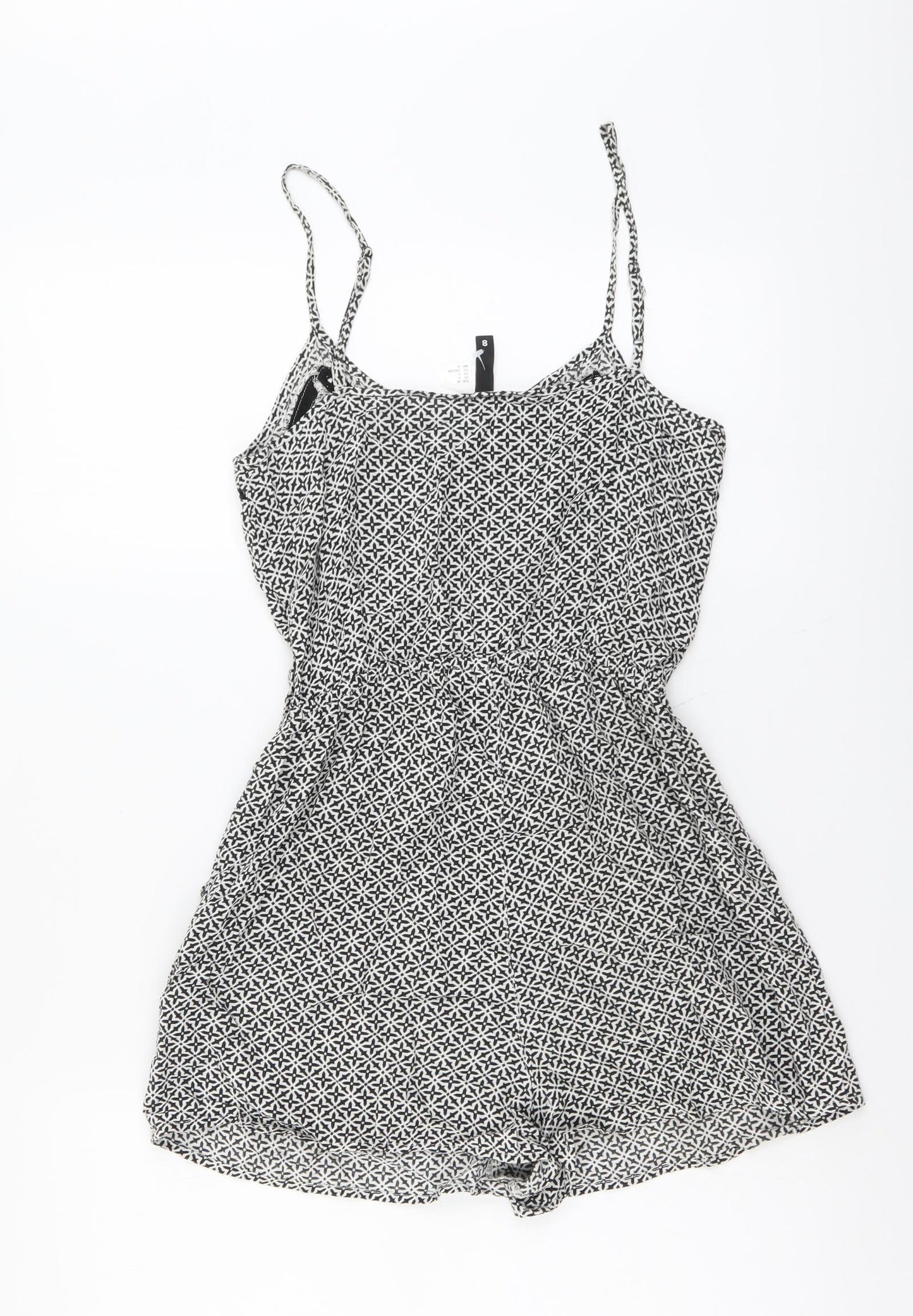 H&M Womens Black Geometric Viscose Playsuit One-Piece Size 8 Pullover