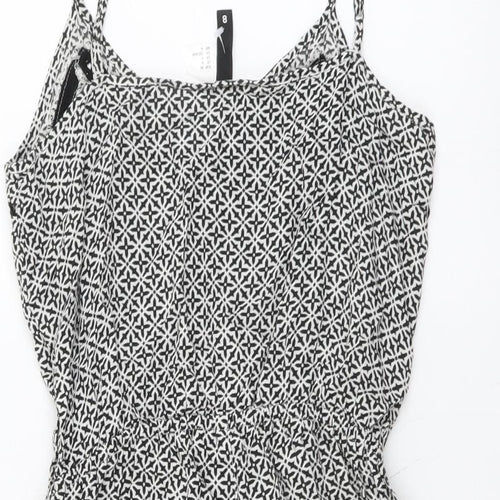 H&M Womens Black Geometric Viscose Playsuit One-Piece Size 8 Pullover