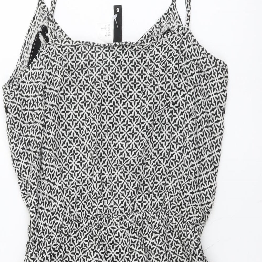 H&M Womens Black Geometric Viscose Playsuit One-Piece Size 8 Pullover
