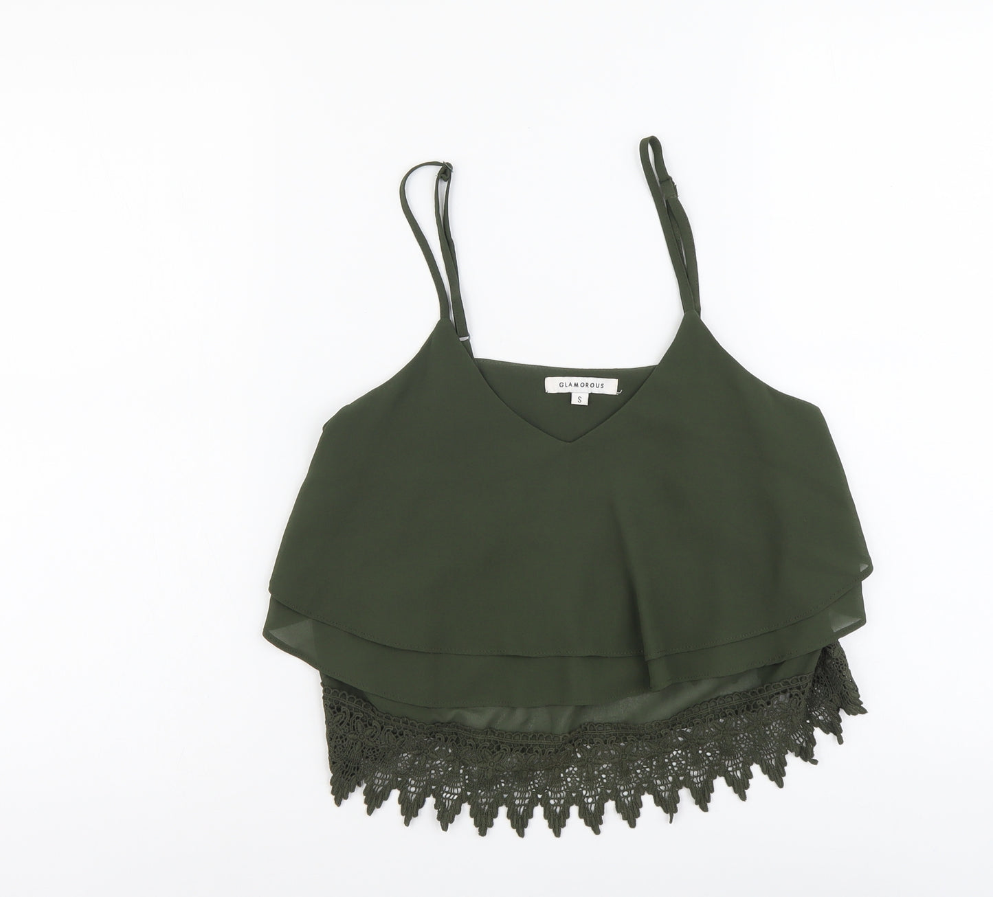 Glamorous Womens Green Polyester Cropped Tank Size S V-Neck