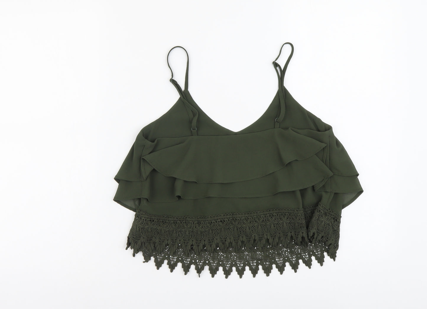 Glamorous Womens Green Polyester Cropped Tank Size S V-Neck