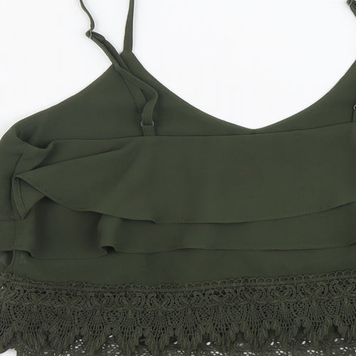 Glamorous Womens Green Polyester Cropped Tank Size S V-Neck