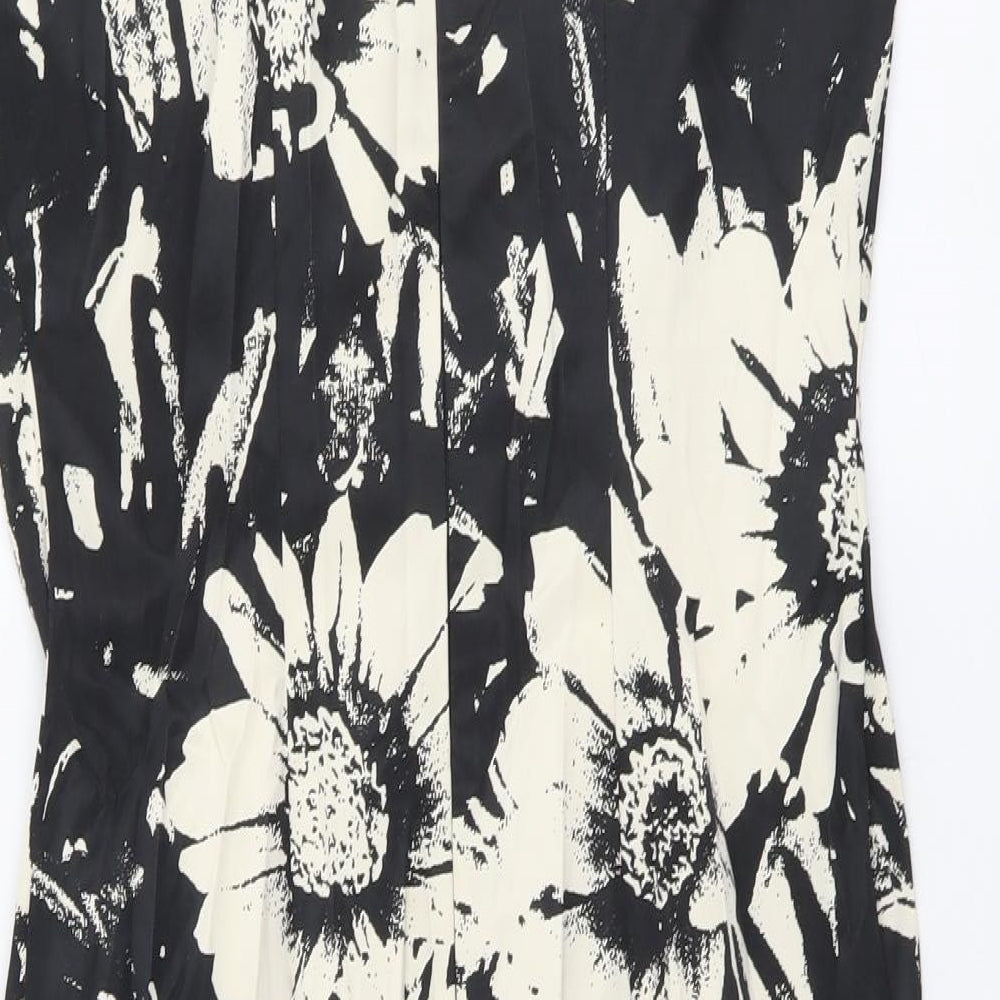 F&F Womens Black Floral Polyester A-Line Size 12 Round Neck Zip