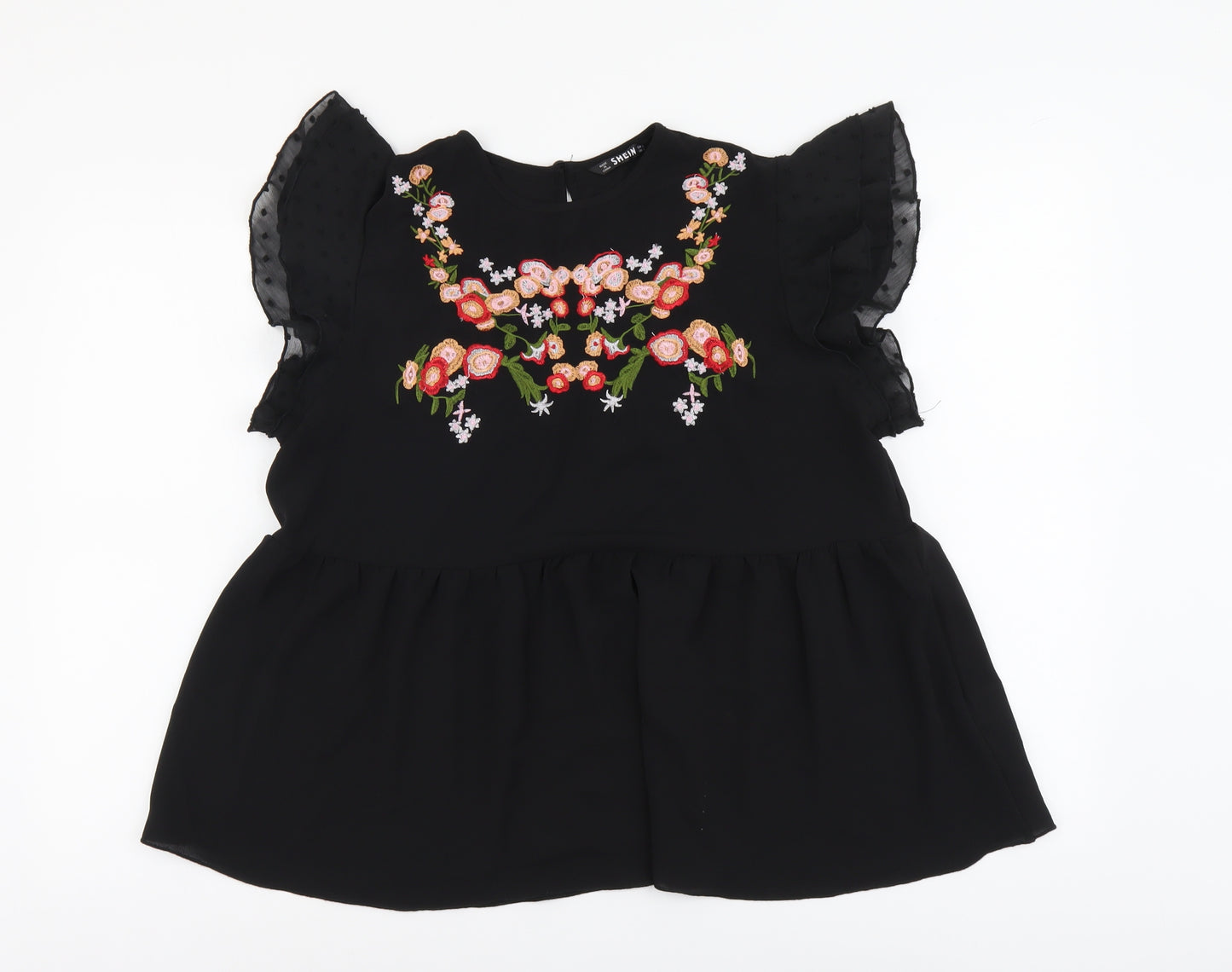 SheIn Womens Black Polyester Basic Blouse Size L Round Neck